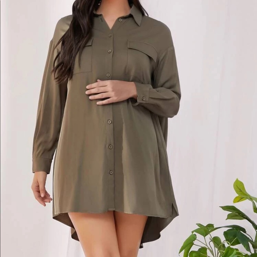 MATERNITY high low shirt dress olive green boho
